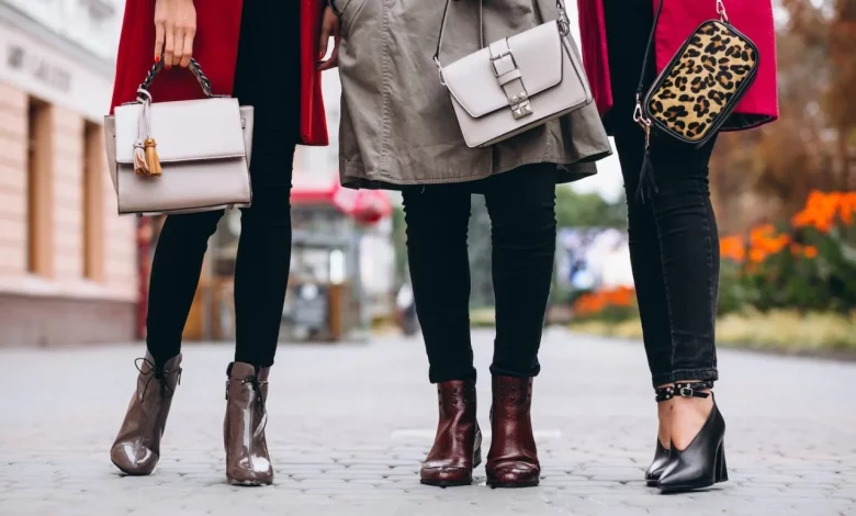 a group of women wearing shoes and bags